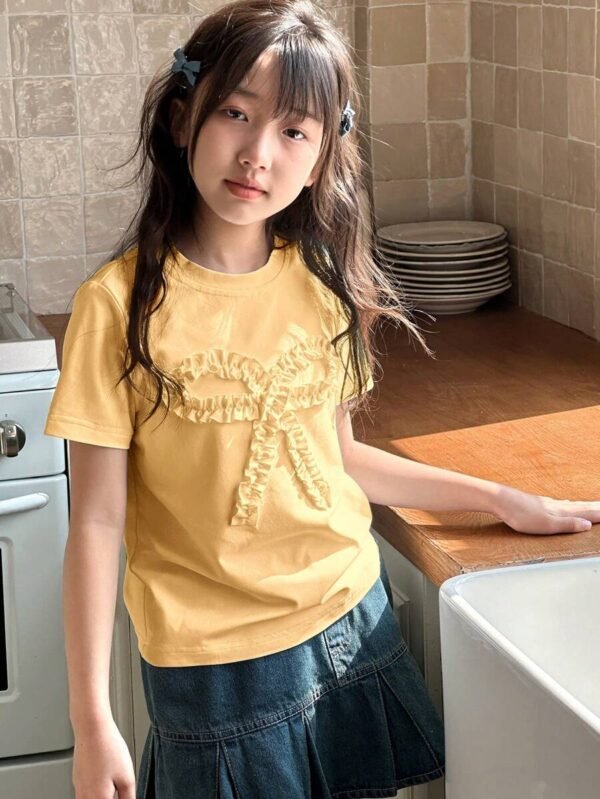 Camiseta de punto de cuello redondo y manga corta para niña - Imagen 3
