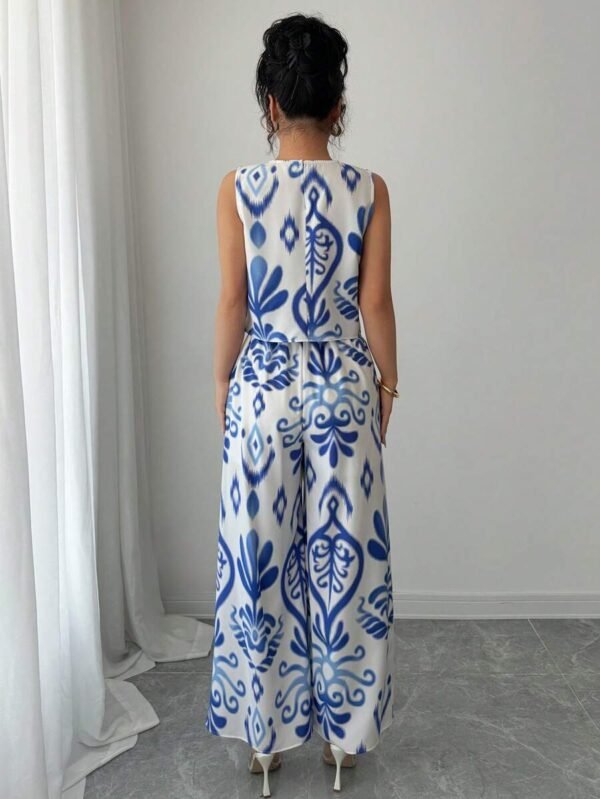 Set de 2 piezas con parte superior estampada de flores + pantalones ancho - Imagen 3