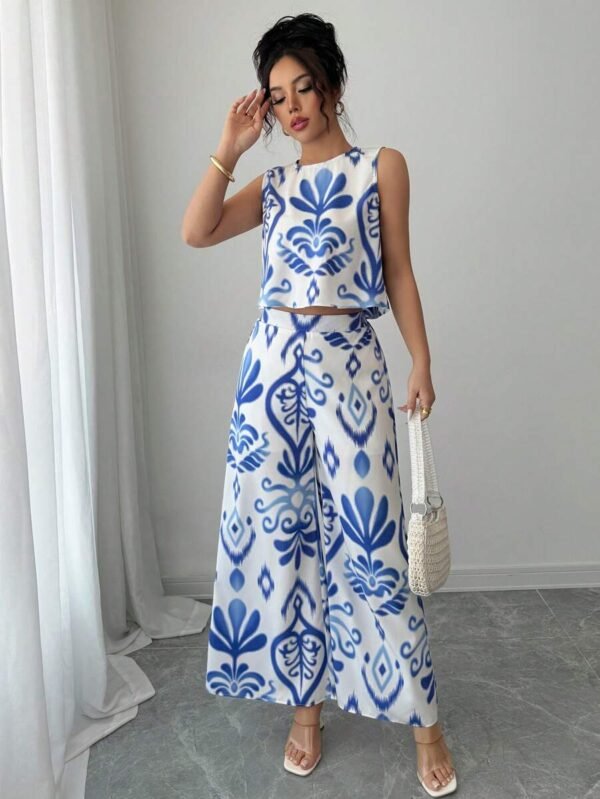 Set de 2 piezas con parte superior estampada de flores + pantalones ancho - Imagen 2