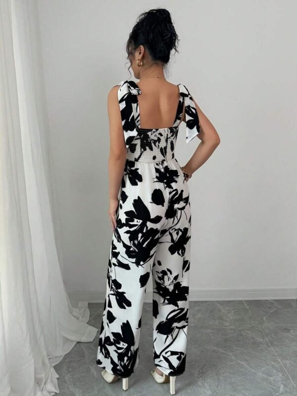 Mono con estampado floral negro y blanco de moda para mujer - Imagen 2