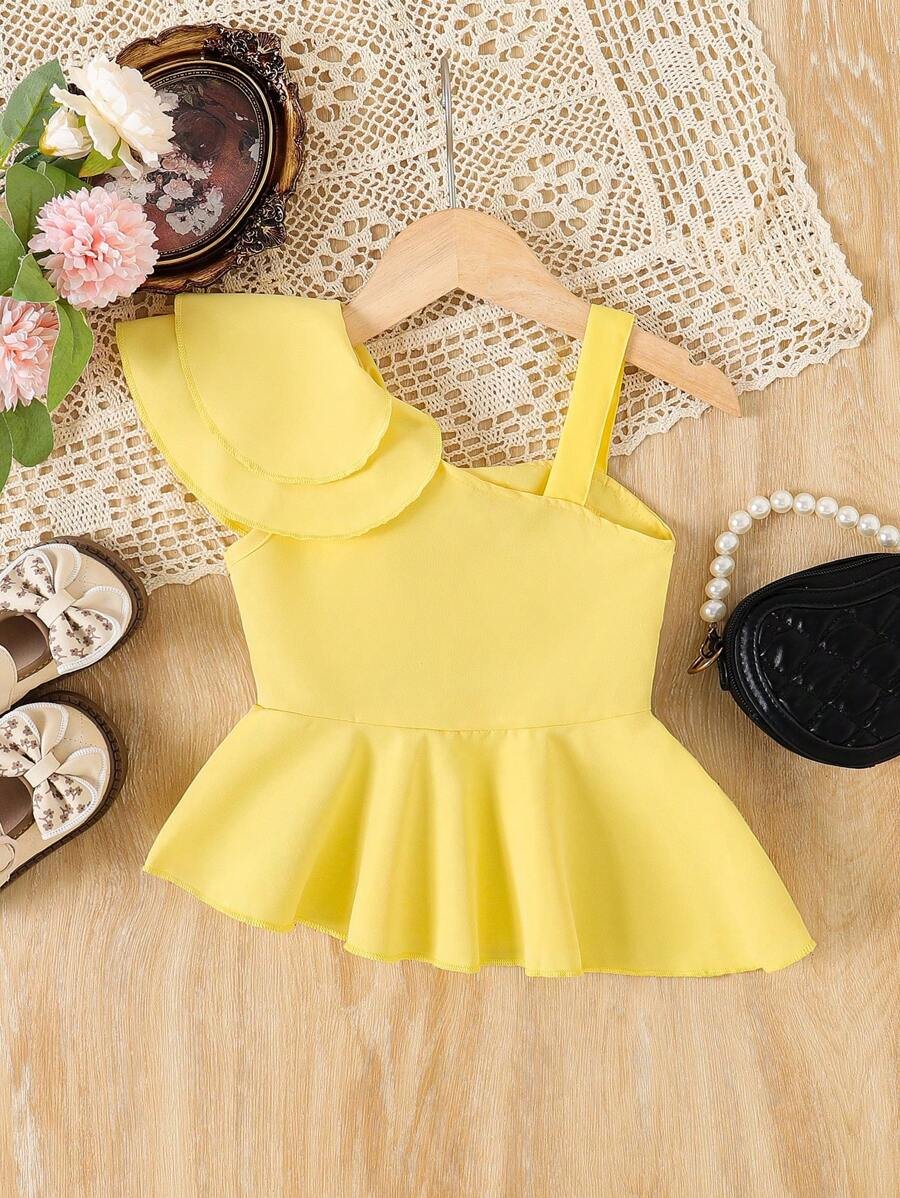 Blusa con volantes de unicolor para niñas jóvenes - Imagen 3