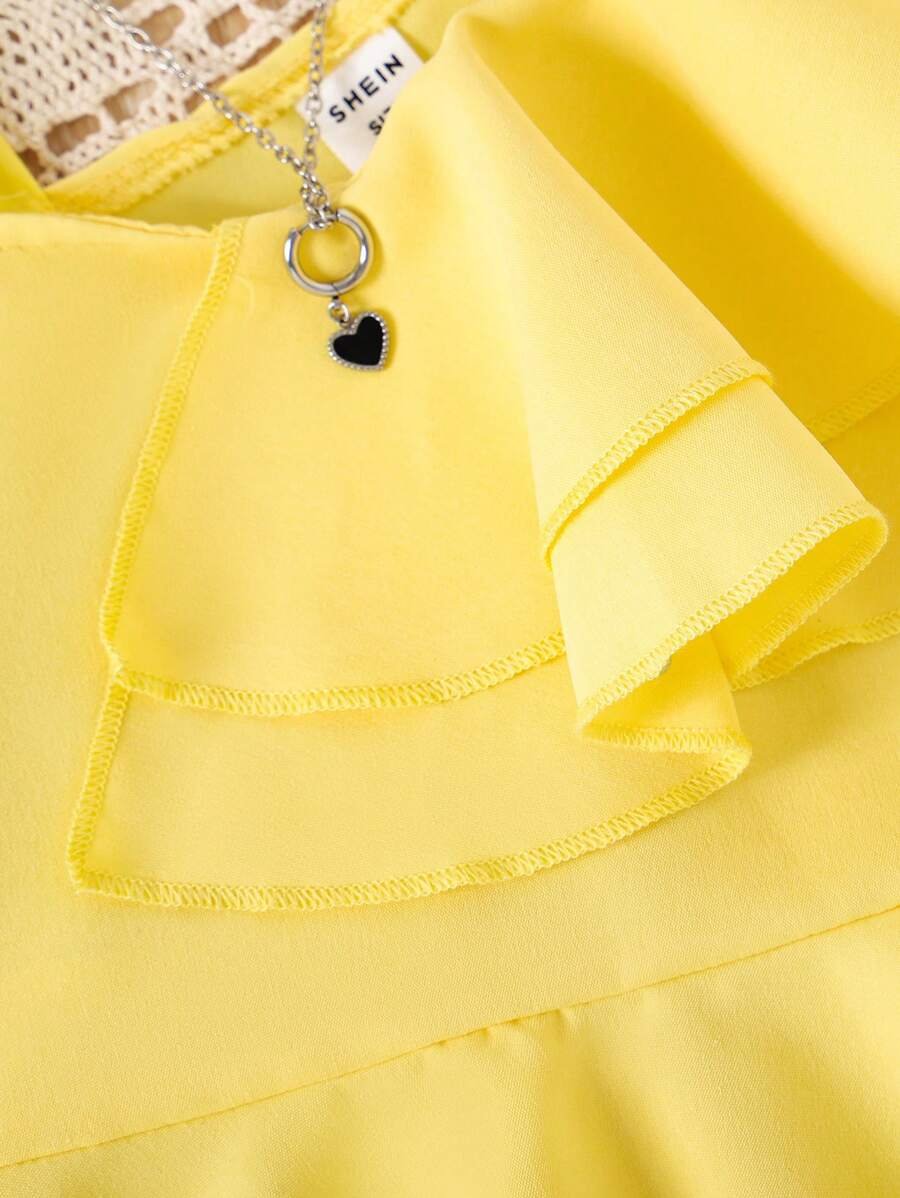 Blusa con volantes de unicolor para niñas jóvenes - Imagen 2