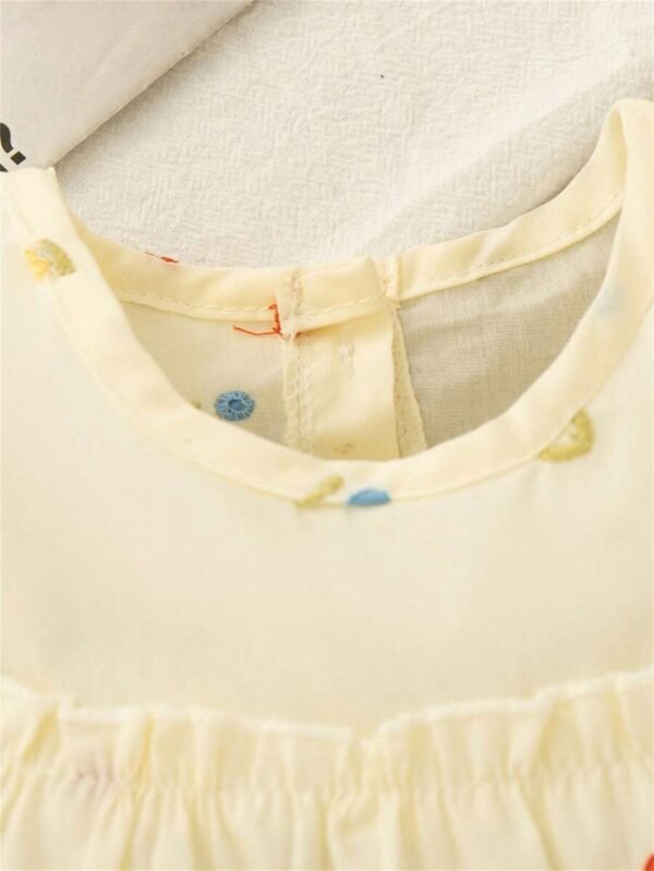 Vestido sin mangas de unicolor con bordado de flores para niña bebé - Imagen 2