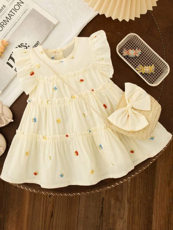 Vestido sin mangas de unicolor con bordado de flores para niña bebé