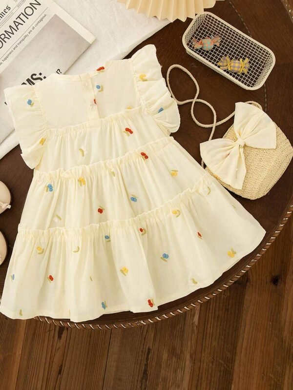 Vestido sin mangas de unicolor con bordado de flores para niña bebé - Imagen 3