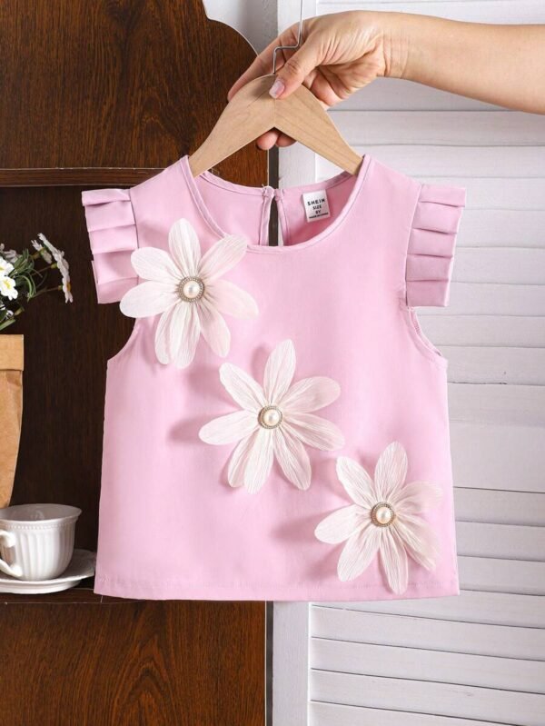Blusa de manga corta con flores 3D elegantes