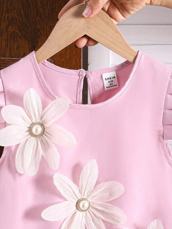 Blusa de manga corta con flores 3D elegantes - Imagen 2