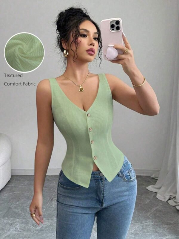 Top casual sin mangas con cuello en V y corte slim