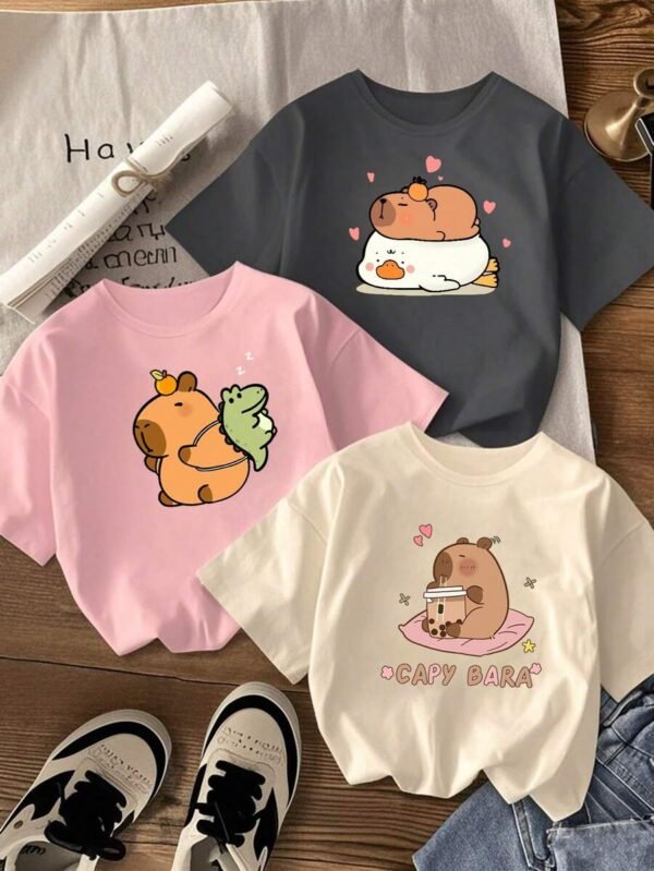 Camisetas de cuello redondo de manga corta con estampado para niñas