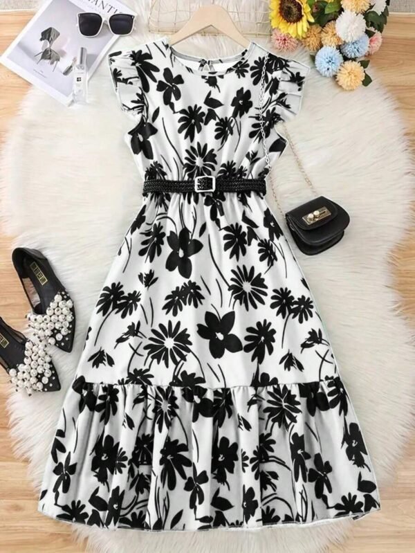 Vestido midi con estampado floral verde elegante para adolescentes