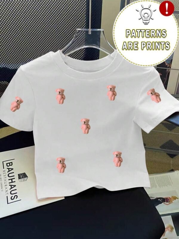 Camiseta ajustada de cuello redondo y manga corta con estampado de perrito