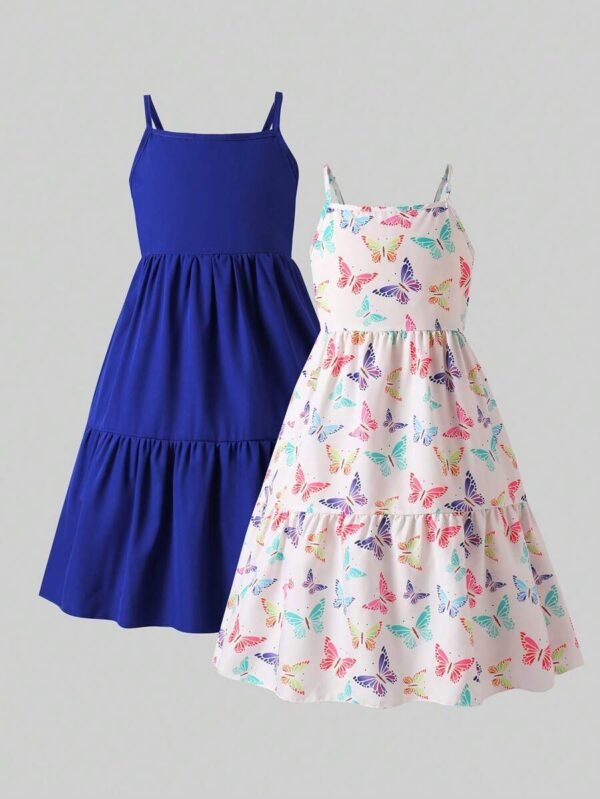 Vestidos, morado y con estampado de mariposas de colores para niñas
