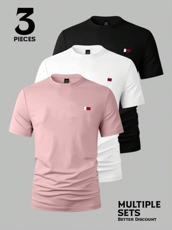 Playera casual manga corta con cuello redondo unicolor para hombre