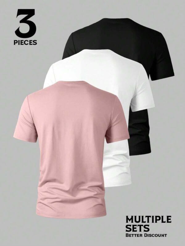 Playera casual manga corta con cuello redondo unicolor para hombre - Imagen 3