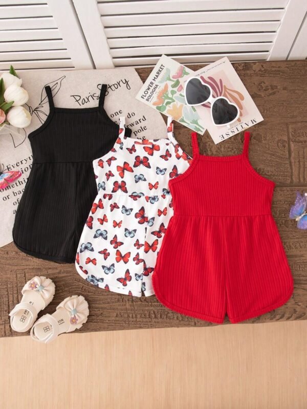 Pelele acanalado de unicolor con estampado para niñas bebés - Imagen 3
