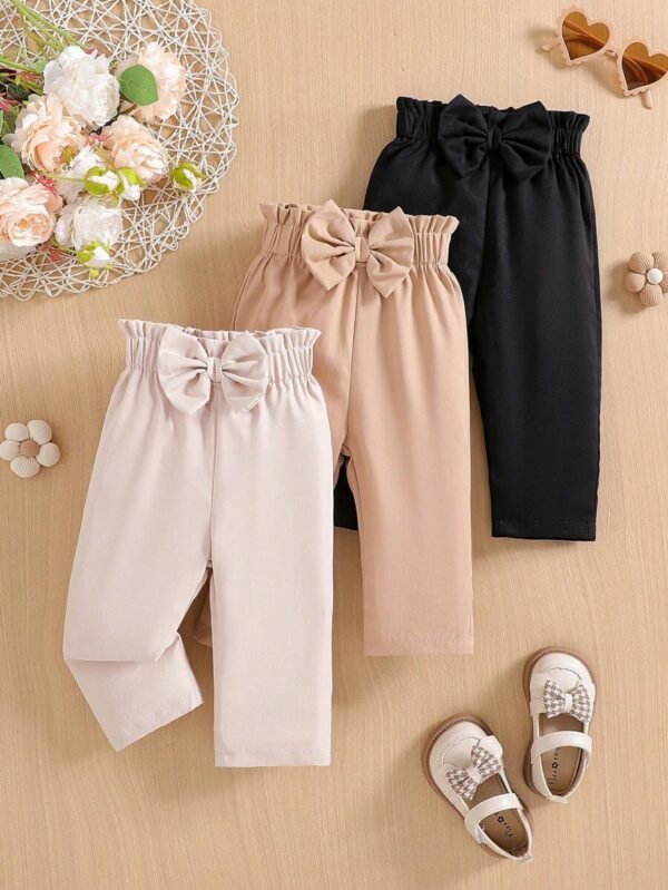 Pantalones rectos con lazo decorativo de unicolor para niñas bebés