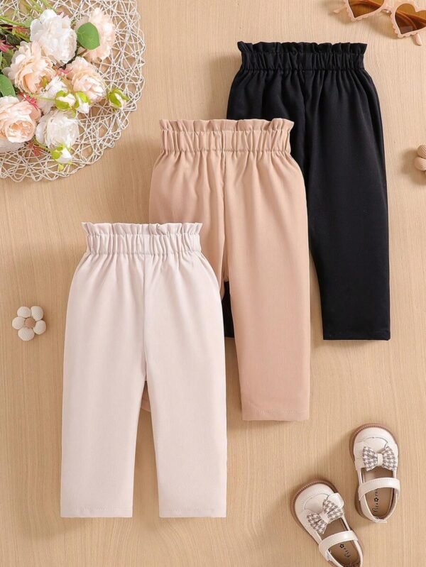 Pantalones rectos con lazo decorativo de unicolor para niñas bebés - Imagen 3