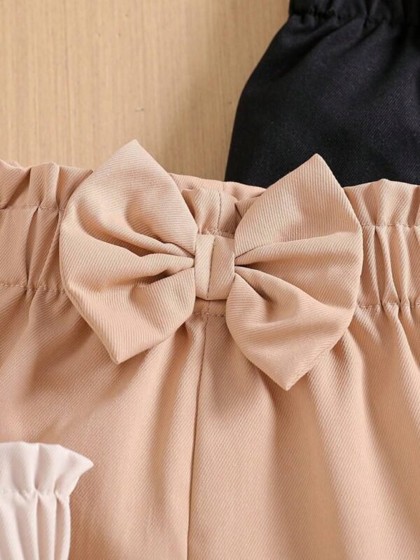 Pantalones rectos con lazo decorativo de unicolor para niñas bebés - Imagen 2