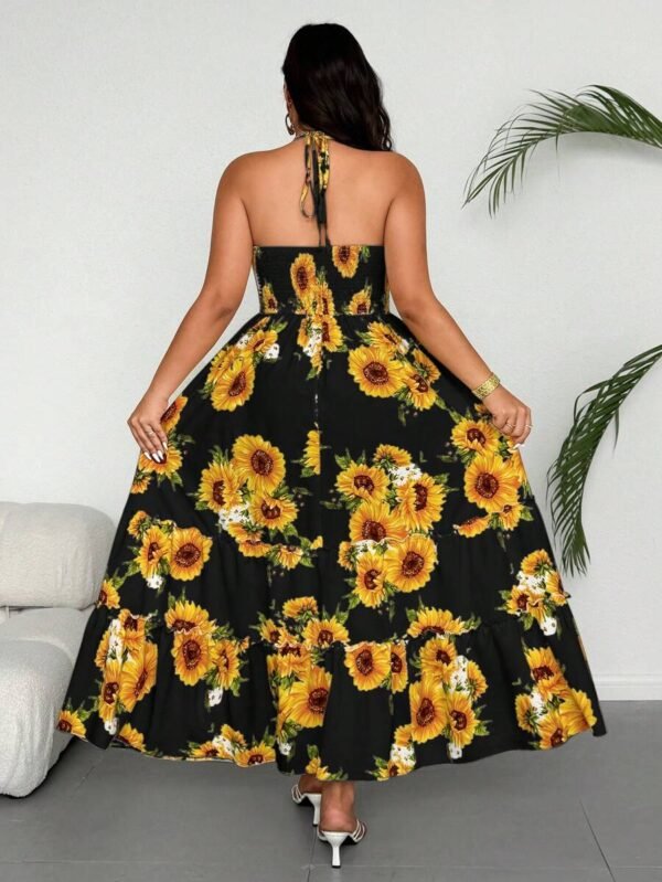 Vestido largo de tirantes con estampado de girasol para talla grande - Imagen 3