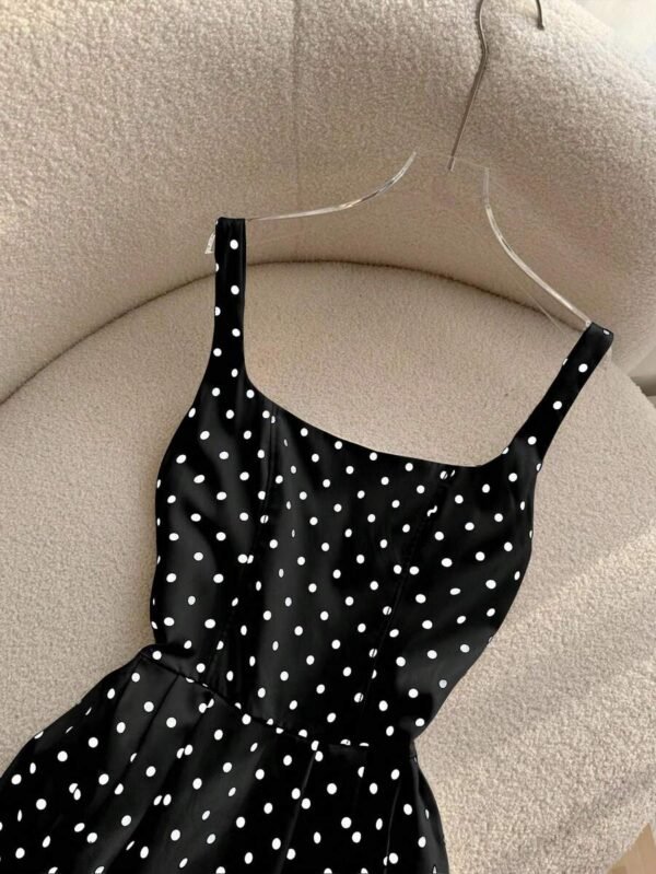Vestido largo de tirantes de mujer con estampado de lunares al estilo francés - Imagen 2