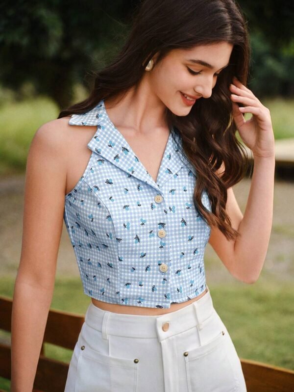 Top de verano elegante de mujer con estampado de cuadros - Imagen 3