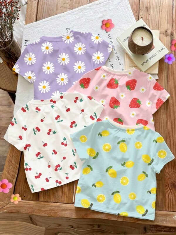 Camisetas de manga corta y cuello redondo con gráficos para niñas - Imagen 3