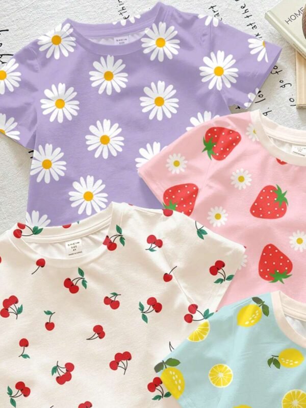 Camisetas de manga corta y cuello redondo con gráficos para niñas - Imagen 2