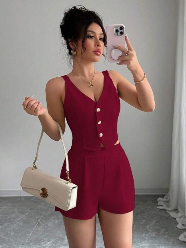 Blusa top con abertura y botones delanteros Y pantalones cortos