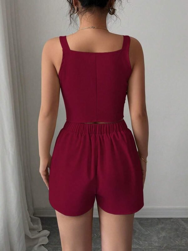Blusa top con abertura y botones delanteros Y pantalones cortos - Imagen 3