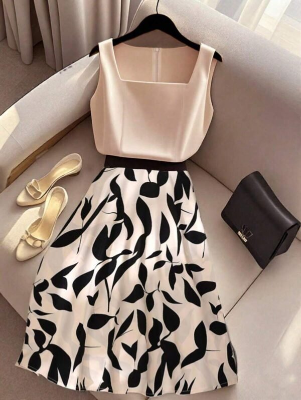 Vestido de mujer con estampado de color en contraste sin mangas de moda