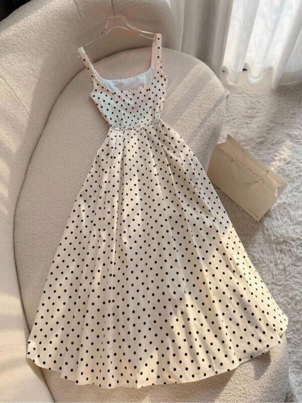 Vestido largo de tirantes finos con estampado de lunares - Imagen 3