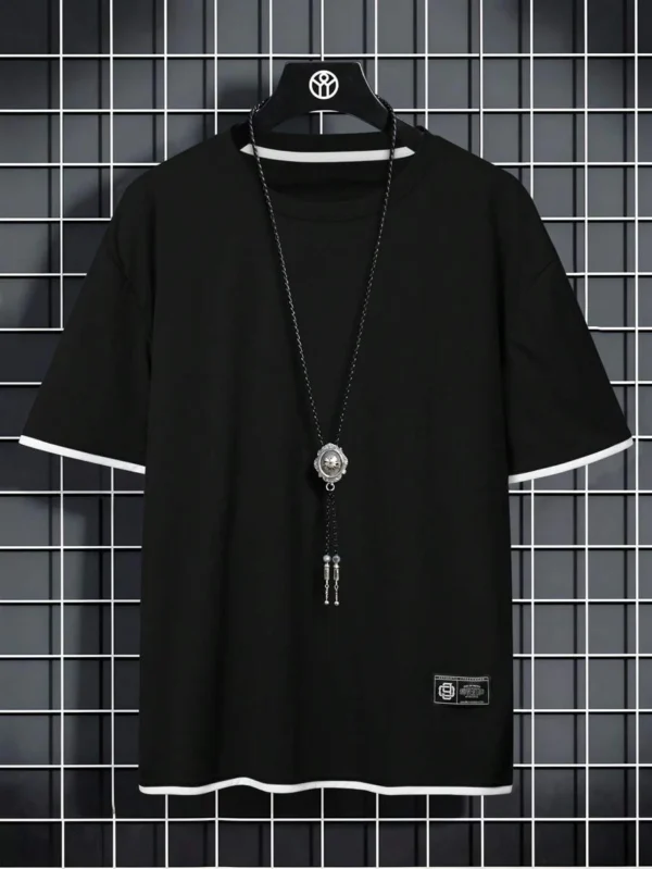 Playera de cuello redondo y manga corta para hombre con diseño de bloques