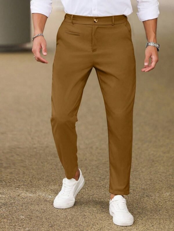 Pantalones casuales de corte recto y unicolor para hombres - Imagen 2