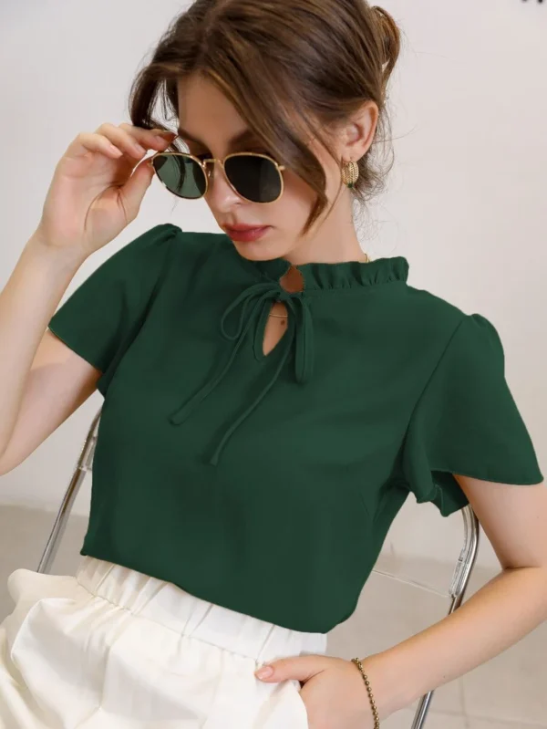 Blusa con cuello de corbata y mangas globo