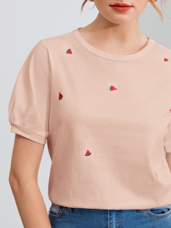 Camiseta de manga farol con bordado de sandía - Imagen 2