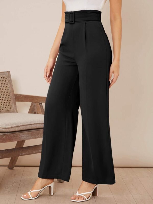 Pantalones de pierna ancha unicolor de talle alto con cinturón