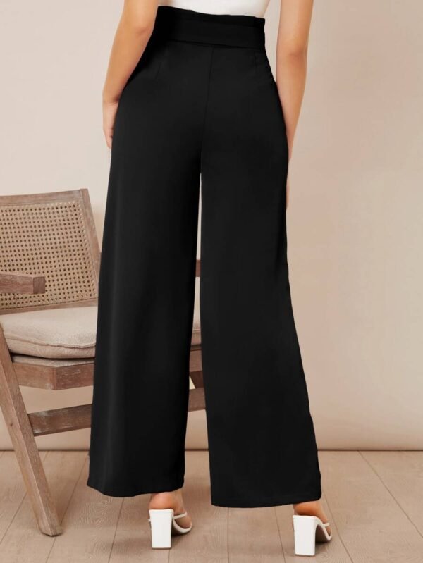 Pantalones de pierna ancha unicolor de talle alto con cinturón - Imagen 3