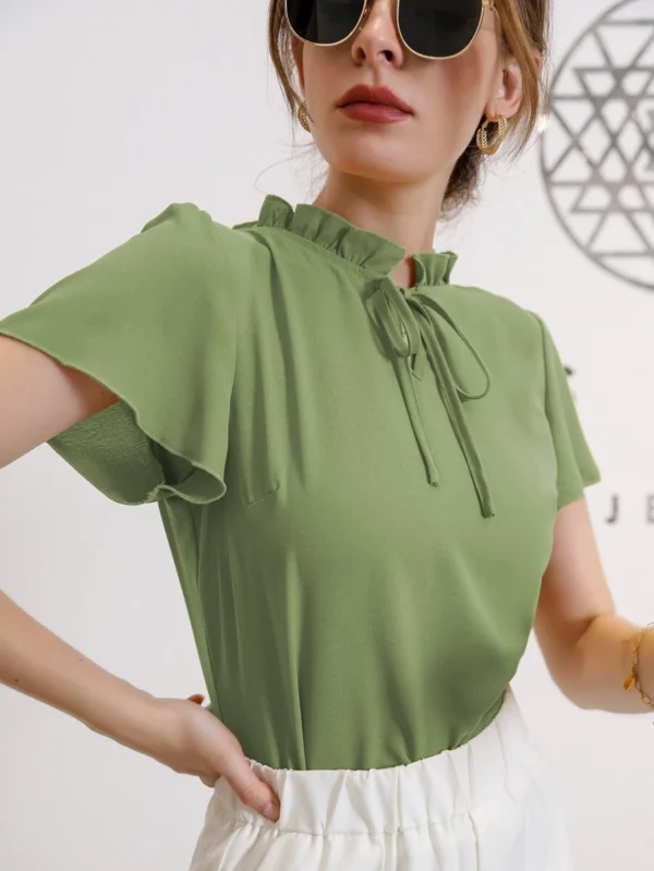 Blusa de cuello con corbata y mangas abullonadas - Imagen 2