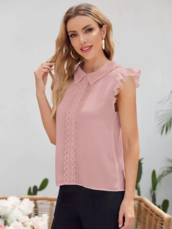 Blusa con fruncido con encaje aplique ropa de trabajo - Imagen 2