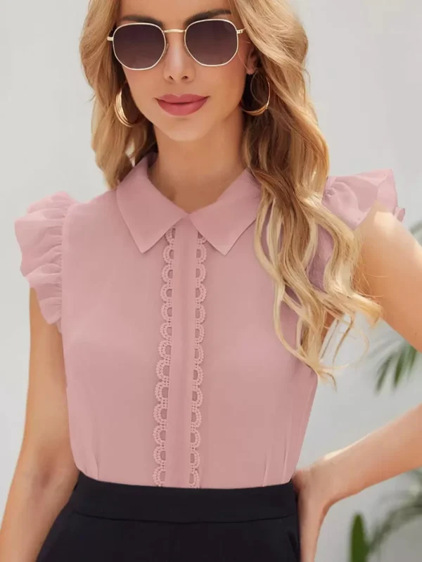 Blusa con fruncido con encaje aplique ropa de trabajo