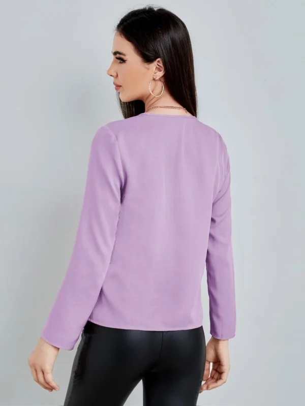 Blusa unicolor de cuello de muesca - Imagen 3