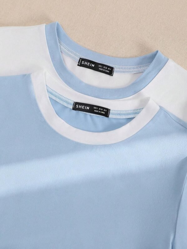 Camiseta De Mujer De Manga Corta Ajustada Con Bloque De Color - Imagen 2