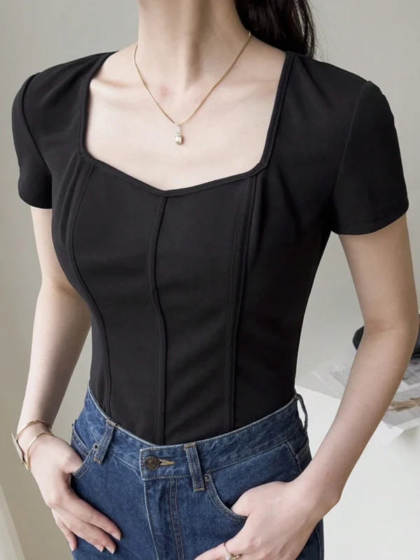 Camiseta de verano para mujer de manga corta con cuello de corazón