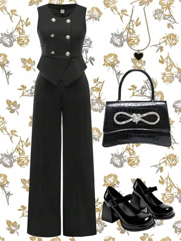 Conjunto de blusa de trabajo y pantalones largos simples para chicas