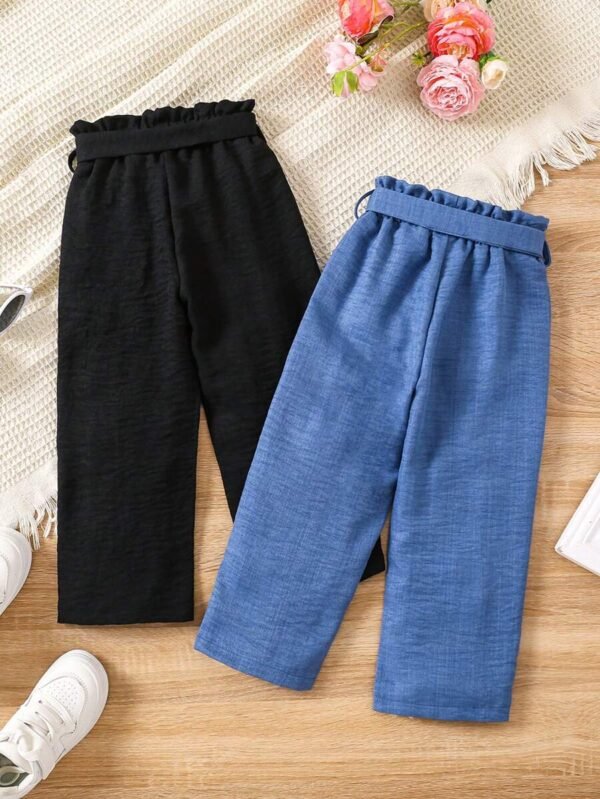 Pantalón casual holgado de pierna ancha y cintura con botón - Imagen 3