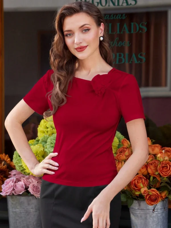 Blusa de punto vintage con bordado floral 3D para mujer - Imagen 2