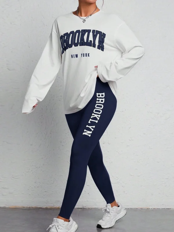 Sudadera y leggings con gráfico de letras de primavera