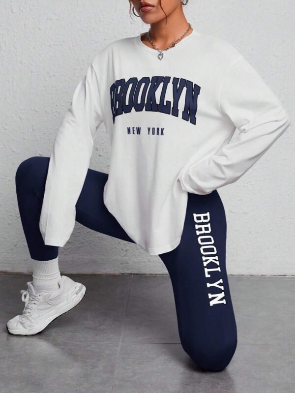 Sudadera y leggings con gráfico de letras de primavera - Imagen 2
