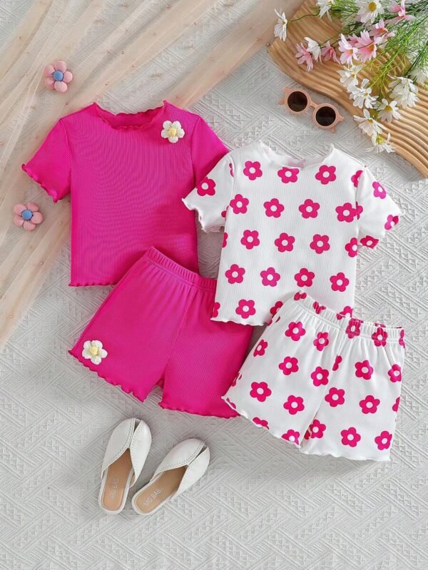 Top y shorts casuales con estampado de flores para niña