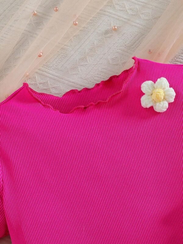 Top y shorts casuales con estampado de flores para niña - Imagen 2